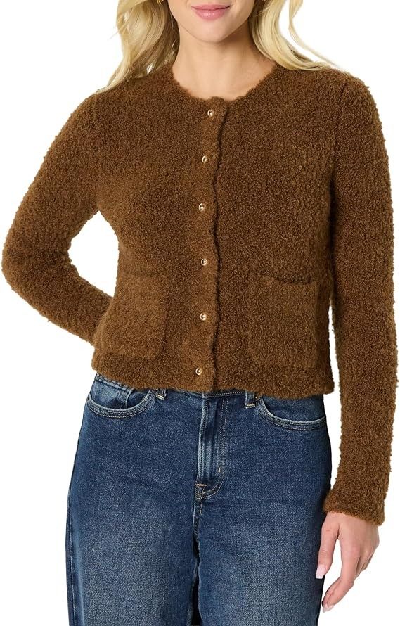 Brown Fuzzy Cardigan Sweater image 5